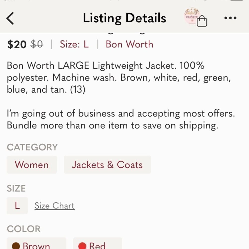 Bon Worth LARGE Lightweight Jacket - image 5